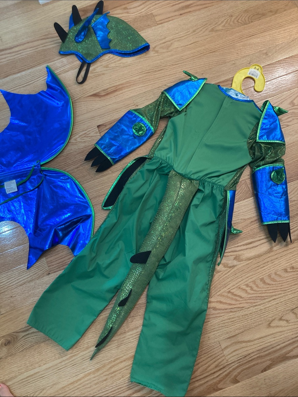 Kids Shimmering Green & Blue Dragon Costume - Sparkle Dragon Outfit - Picture 4 of 5